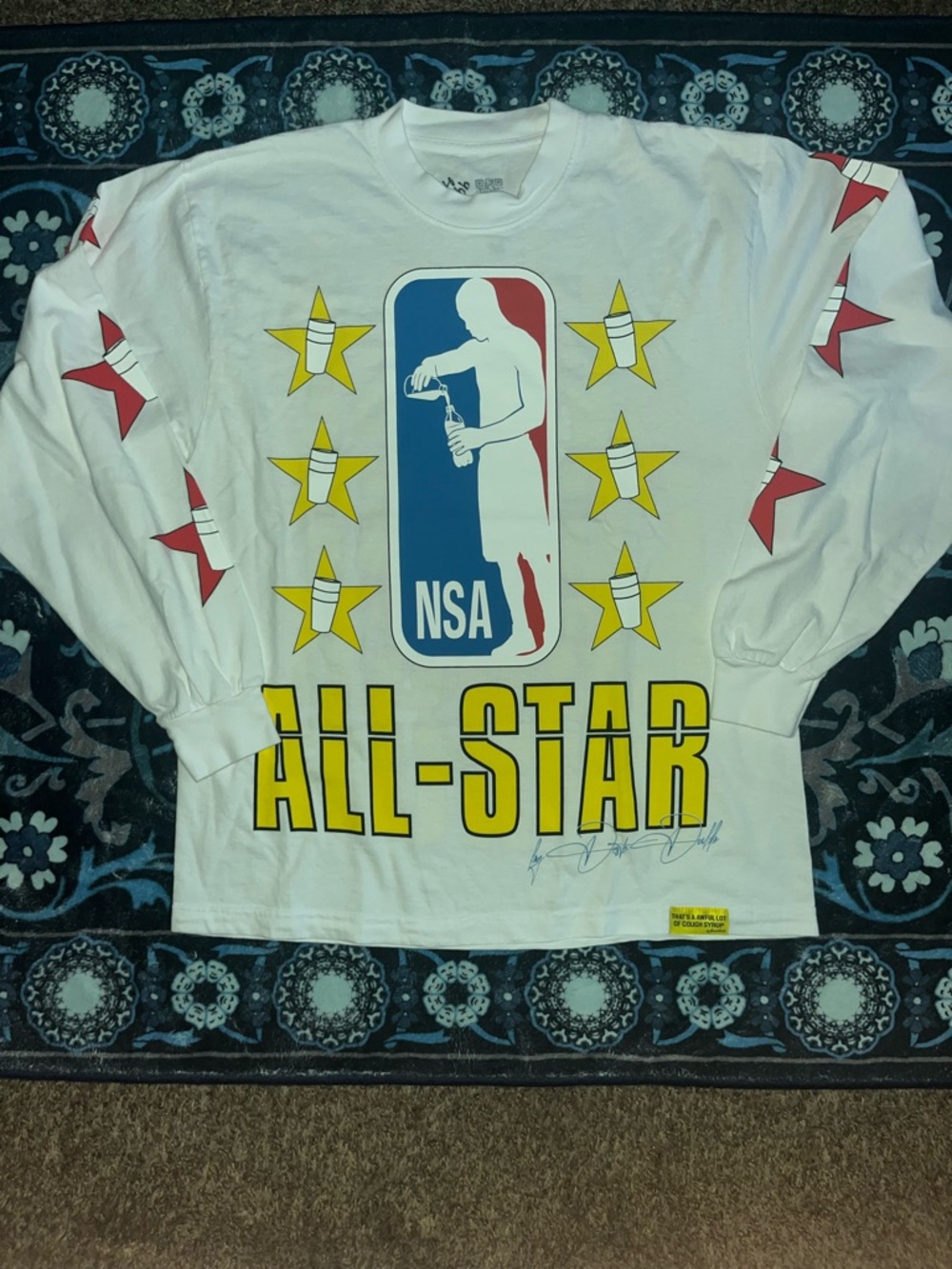 Alocs NSA All-Star Graphic Long Sleeve Tee - White with Yellow & Red Accents